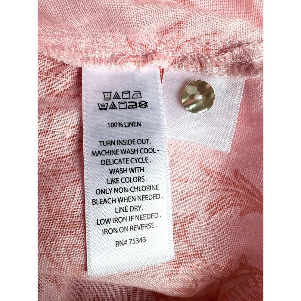 Cynthia Rowley Boxy Linen V-neck Button Up Top Peach Pink Toile Floral Size 1X - Picture 9 of 11